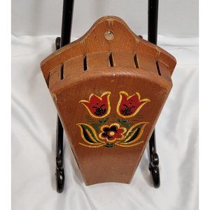 Vintage Nevco Knife Holder / Knife Block, Wooden, Wall Mount, Tulip Floral Desig